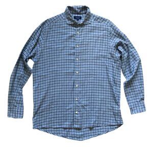 ETON Contemporary Gingham Button Down Shirt Mens XL 44 17.5 Blue White Check